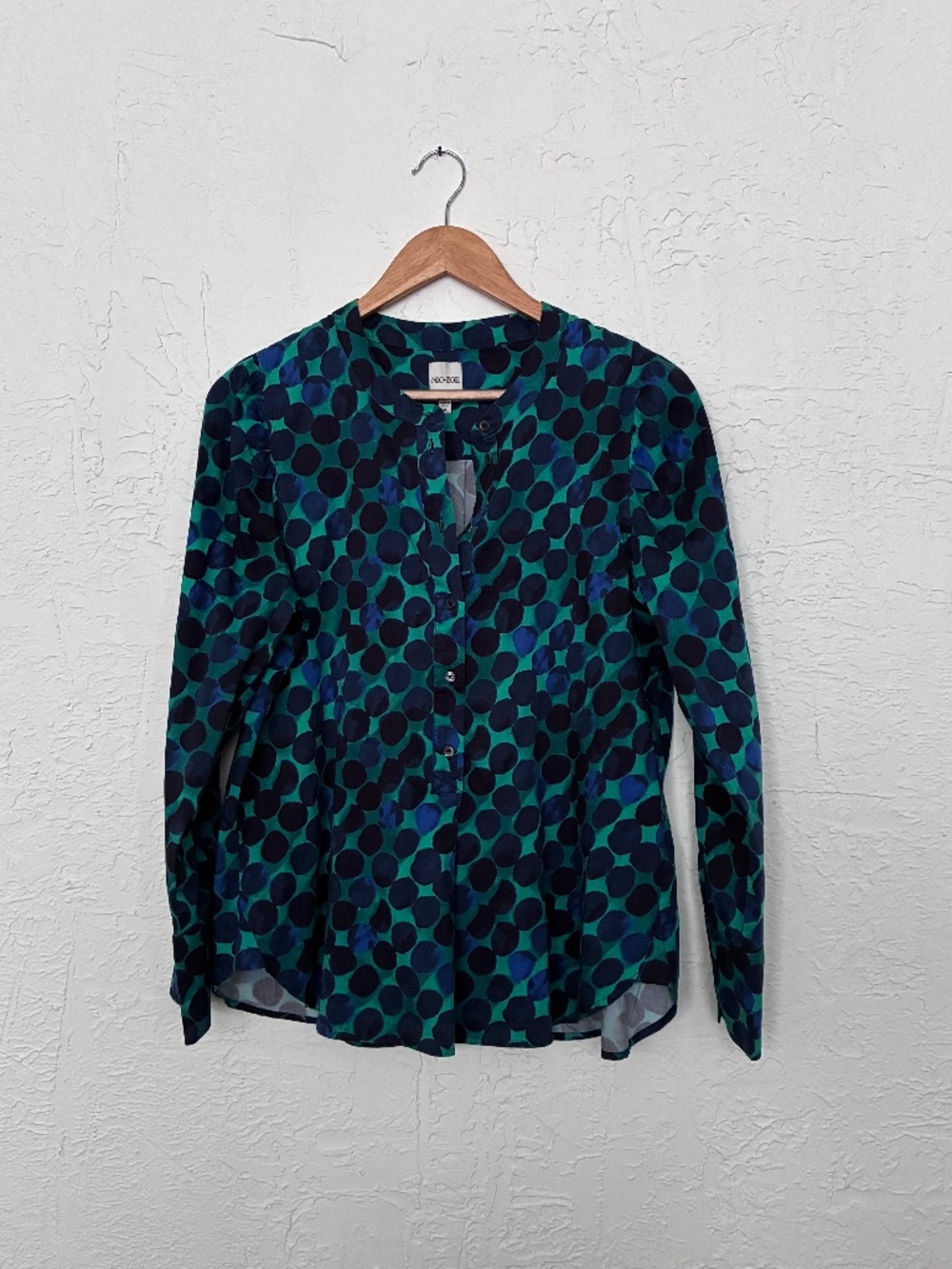 NIC+ZOE Green & Navy Knit Top Size Medium Button Front